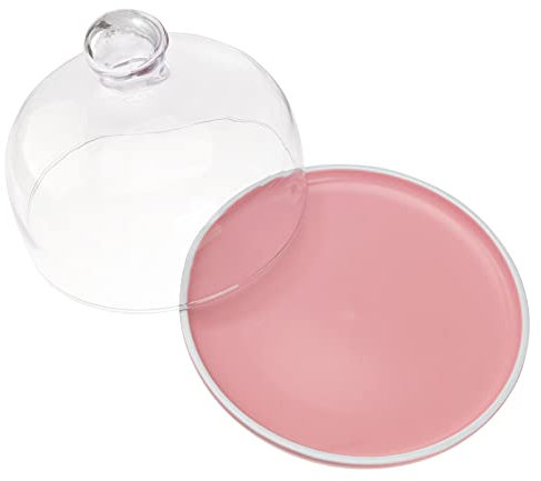 Happyyami 1set Ceramic Dessert Tray with Transparent Glass Lid Fruit Serving Plate Practical Pastry Tray for Cakes and Snacks Housewarming Present