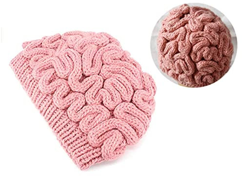 Gokame Unisex Kreative Handgemachte Gestrickte Gehirnmütze Handgemachte Gestrickte Gehirnmütze Einzigartige Thinking Cap Halloween Hut Rosa