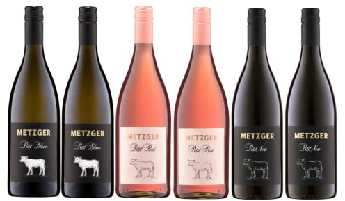 Probierpaket Weingut Metzger | Pfalz | 2 x Petit Blanc | 2 x Petit Rosé | 2 x Petit Noir | 6 x 0,75l | mit DROP STOP Weinausgießer FABELHAFTE GESCHENKE