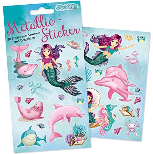 30 Metallic-Sticker * Meerjungfrau Coralie * zum Basteln und Spielen | 2 Bögen | Sticker Aufkleber Nixen Seamaid Kinder Kindergeburtstag Geburtstag Geschenk