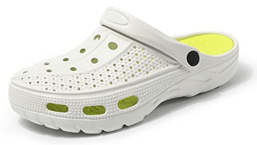 INMINPIN Clogs Herren Pantoletten Sommer Hausschuhe Damen rutschfest Atmungsaktiv Strand Sandalen Gartenschuhe, Weiß Grün, 40/41 EU(270)