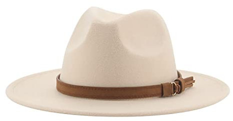 QBQZXAOSOWH Fedora Trilby Fedora-Hüte Für Damen, Herren, Breite Krempe, Feste Damenhüte, Bandgürtel, Klassische Formelle Kleidung, Khaki, Schwarze Hüte, 52-54 cm (Kinder), Beige