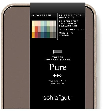schlafgut Pure Topper Spannbettlaken 140x200 cm Bio-Baumwolle, Sand Deep | Bettlaken, Spannbetttuch 160x200, 160x220 cm, Sand, Topper, bis 10 cm Steg, Bio Baumwolle Elasthan, Made in Green