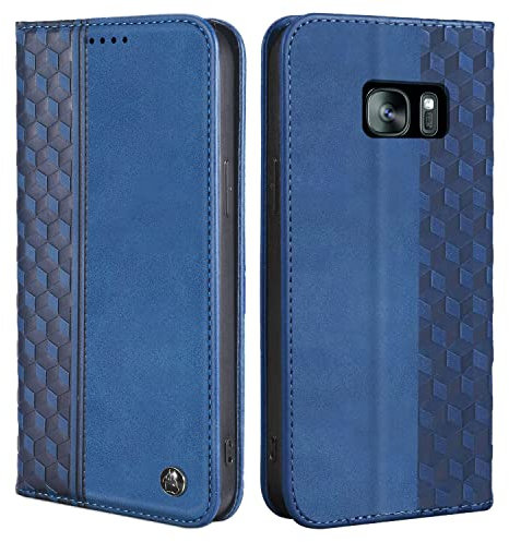 CXTcase Handyhülle für Samsung Galaxy S7 Hülle, Lederhülle Flip Case für Samsung Galaxy S7, PU Leder Stoßfeste Magnetische Schutzhülle Tasche für Samsung Galaxy S7, Blau