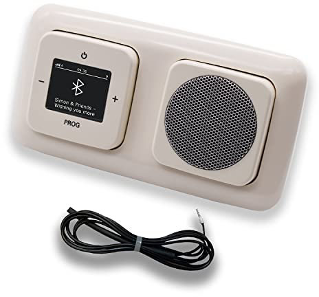 Busch Jäger DAB+ Unterputz Bluetooth Radio 8217U-101 DURO2000 cremeweiß Komplett-Set + Lautsprecher + 0,9 m EBROM Wurfantenne zur Empfangsoptimierung