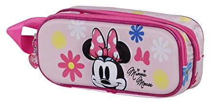 Disney Minnie Mouse Floral-Estuche Portatodo 3D Doble, Rosa, 22 x 9.5 cm