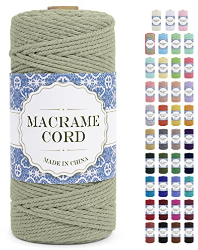 Uiopa Corde Macramé 3mm x 100m Ficelle Naturel Cordon Coton Fil Macramé 3mm Cordelette pour Suspension Murale Tressée de Plante Rideau Bricolage Décoration Intérieure Boho (Haricot Vert)