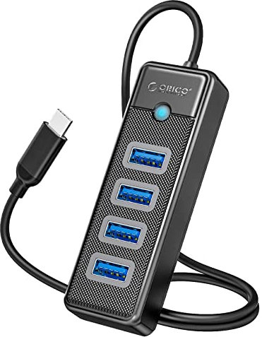 ORICO Hub USB, Hub USB 3.0 de 4 Puertos Tipo c, dispensador USB Compatible con computadoras portátiles, MacBook Pro/Mini, iMac, Superficie, PS 4, Discos Duros móviles, etc. (0,5 Metros, Negro)