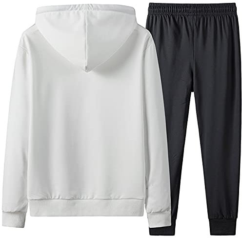 QWUVEDS Herren Herbst-Winter-2-teiliges Set Langarmdruck Kapuzen-Top Bluse und Lange Hosen Set lässige lockere Kleidersack Koffer