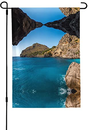 Bogen in Mallorca, Spanien, bedruckte Gartenflagge, 71,1 x 101,6 cm, doppelseitige Flagge, saisonale Bauernhaus, Hof, Outdoor-Dekoration