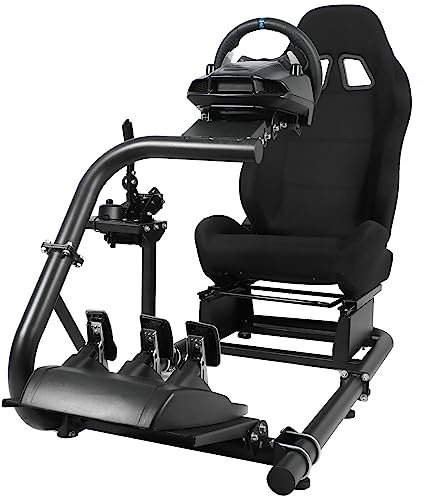 Minneer Racing Simulator Cockpit Universal Steering Wheel Stand with Seat suitable for Logitech G25 G27 G29 G920 G923 Thrustmaster T300 Fanatec Wheel&Pedal not Include (racing cockpit - black)
