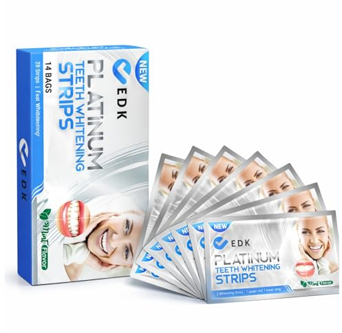 EDK Platinum Whitening Strips - Aktivkohle & Minze - 28 Bleaching Stripes | Formel Mit Aktivkohle - Minze, Natürliche Inhaltsstoffe Und Mineralien - Für Ein Frischeres Und Strahlenderes Lächeln