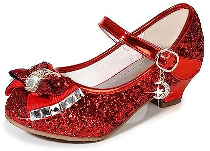 M MUNCASO Mary Jane Princess Shoes with Shiny Bow,Glitter Girls Party Shoes, Flower Girl Shoes for banquets, Weddings, Birthday Parties,Cosplay Party Red