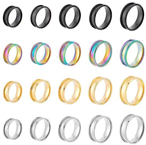 UNICRAFTALE 20 Stk 4 Farben Rohlinge Kern Ringe Größe 8-12 Edelstahl Gerillter Fingerring Runde Rohlinge Ring DIY Fingerring Für Inlay Ringe Eheringen Schmuckherstellung