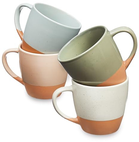 Sheffield Home - Set of 4, Large Stoneware 16oz Coffee Mugs with Handles - Dishwasher & Microwave Safe Ceramic - Ideal for Cappuccino, Espresso, Latte, or Tea - Assorted Neutrals