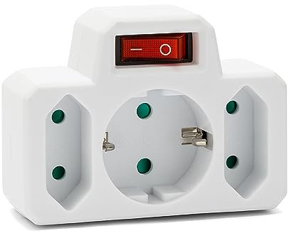 Bloc multiprise frontale 16A + 2x6A - Standard Schuko. Avec interrupteur. Blanc