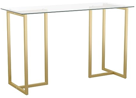 Martha Stewart Eli Home Office Desk with Glass Top and Steel Frame, Polished Brass