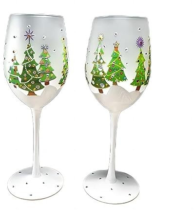 Bicchieri Da Vino A Tema Natalizio Bicchieri Da Vino In Cristallo Dipinti A Mano Bicchieri Da Champagne Regalo Di Natale - Set Di 2 (Natale con fiocchi di neve)