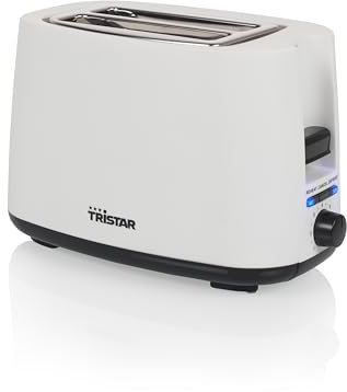 Tristar Tostapane, 2 fessure, 7 livelli di doratura, attacco per panini, funzioni di scongelamento, sollevamento, centratura e spegnimento, bianco, BR-1055