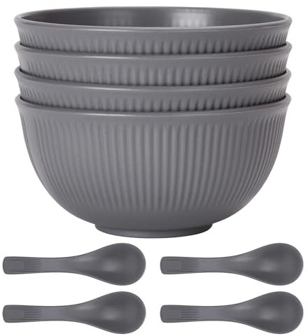 CSYY Plastic Cereal Bowls, 26oz Large Unbreakable Bowls, 8Pcs Plastic Bowls and Spoon Set for Camping, 750ml Lightweight Serving Bowls, Salad Bowls, Dinner Bowl, Dessert Bowl Set for BBQ, Picnic
