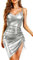 VIDUSSA Robe de Soirée Femme - Moulante Bretelles Spaghetti Chic Fendue Tenue pour Club et Cocktail d'Été Argenté Medium