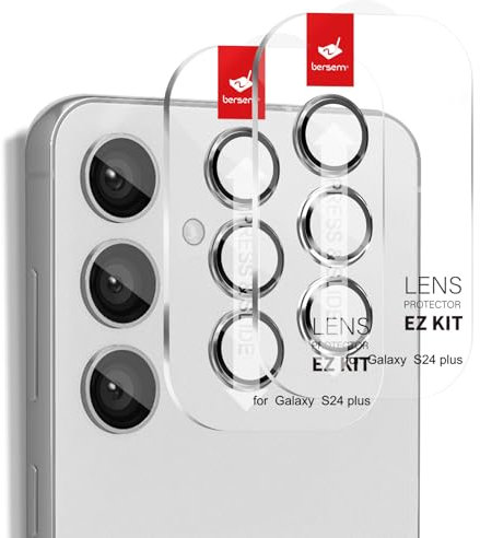 BERSEM 2 Pack Camera Lens Protector for Samsung Galaxy S24 Plus Auto-Alignment EZ Kit, AR Transparency Enhancement, 9H, Shatterproof, HD Camera Lens Cover-SILVER