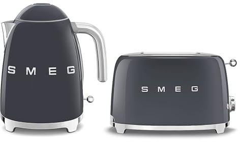 Smeg 50’s Style Retro Range Breakfast Set, 1.7L 3000W Kettle and Multi-Functional Control 2-Slice 950W Toaster, Slate Grey, KLF03GRUK/ TSF01GRUK