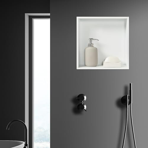 [neu.haus] Wandnische Kristinehamn Duschnische Einbauregal aus Edelstahl Einzelregal eingebettet Duschablage Lagerung für Badezimmer 32 x 32 x 10 cm Weiß