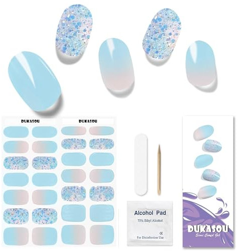 DUKASOU Nagelfolie UV Härtend - 28 Stück UV Gelfolien,Einfach und Bequem UV Gel Strips DIY Gel Nail Sticker ist ein Geschenk für Anfänger, um Nägel zu dekorieren(Hellblau)
