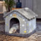 Jiupety Hundehöhle Kleine Hunde mit Sternmuster, Hundehütte Indoor für Kleine Hunde, Hundehaus für Drinnen, Größe L Hundebett mit Dach, Grey Star