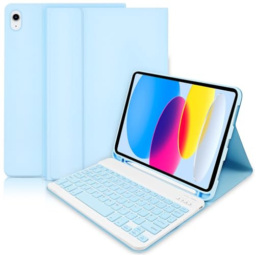 Lachesis iPad 10th/(A16) 11th Generation Case with Keyboard 10.9 inch 2022/11 inch 2025 - Wireless Detachable Folio Keyboard Case for iPad 11/10 Gen - Blue