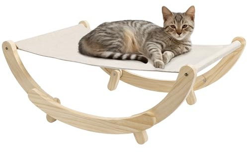 Navaris Hamac sur Pied pour Chat - Lit pour Chat en Bois de Pin 58 x 38 x 21 cm avec Charge Max. 15 kg - Canapé Accessoire de Couchage Interieur pour Animal