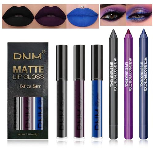 Desing Wish 6 Stück Lippenstift 3in1 Eyeliner Schwarzer Set lippenstift 24 stunden halt lipgloss Lipliner Lidschattenstift Wasserfest Long Lasting Lip Balm Lidschatten Stift Augen Schminke Damen