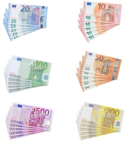 HRGOYY 150 Blätter Kaufmannsladen Spielen Deko,6 Verschiedene Werte-10/20/50/100/200/500,Einkaufsladen Zubehör für Lern und Spielzwecke ﻿﻿