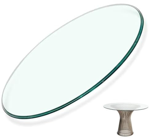 KXWOQ3ED Mesa Redonda de Cristal, 60 cm - 120 cm Diametro Mesa de Cristal Templado Transparente, Mesa de Comedor de Cristal, Mesa de Jardin al Aire Libre(98 CM(39 Inch))