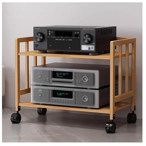 Media Component Storage Unit Shelves, Movable Audio Video Tower DVD CD Record Player Stand Stereo Equipment Cabinet, Turntable Holder for Living Room Office, Corner Entertainment Center,2TIER,50CM