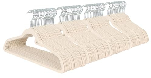 Harbour Housewares Velvet Hangers - 45cm - 100x - Ivory Non-Slip Coat Hangers with Trouser Bar Clothes Bar 360 Degree Swivel Hook Wardrobe Organiser for Suit & Shirt, Trouser