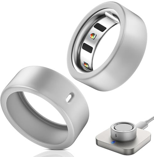 Hexasider 2 Pack Ring Cover Compatible with Oura Ring 4/Oura Ring Gen3, Soft Silicone Anti-Scratch Case for Oura Ring Protector for Women Men (Silver+Sliver, M for 8/9/10/11)