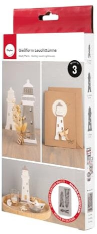Rayher Silikon Gießform Leuchttürme, Form mit 3 Einzelmotiven, Formgröße 14,5 x 26 x 2 cm, Ausgießen mit Kreativ-Beton, Schmuck-Beton, Raysin-Gießpulver, Gießharz, Wachs, 36177000
