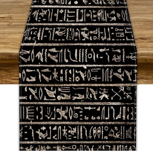 JanJCurt Tischläufer, alte ägyptische Hieroglyphen, antike historische Kultur, altägyptisches Symbol, Tischläufer für Küche, Esstisch, Dekoration, 33 x 91,4 cm