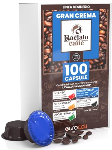 100 Capsule Caffè Compatibile con Lavazza A Modo Mio Intensità 3 Gusto Gran Crema per Baciato Caffè Miscela Arabica e Robusta Linea Desiderio