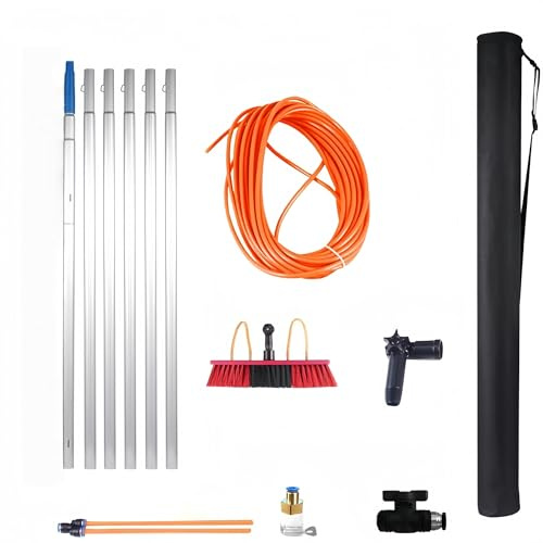 pykaaiiu Teleskopstange mit Wechselkopf für Bürste und Wischer 4.7-8M Teleskop Waschbürste mit und Fensterwischer,Wintergarten Reinigungsset PV Anlage Reinigung Terrassendach Reinigen(5.9m)