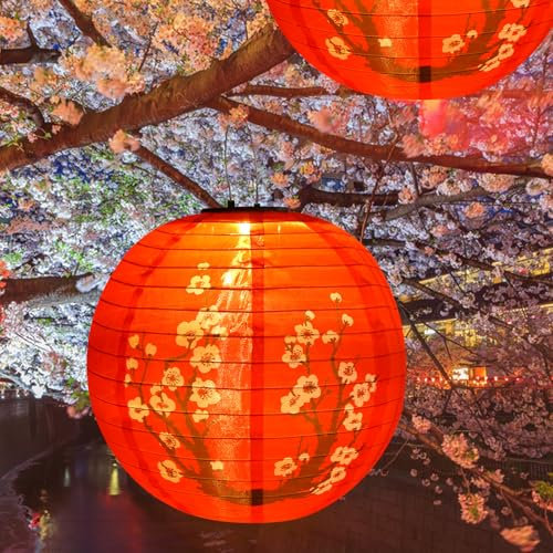Starnearby 30cm Solar Lampions Außen Wetterfest Solarlampen für Außen Hängend Lampions Solar Outdoor Wasserdicht Nylon Japanische Laterne für Gärten Höfen Balkon Terrasse Fest Deko (Rot)
