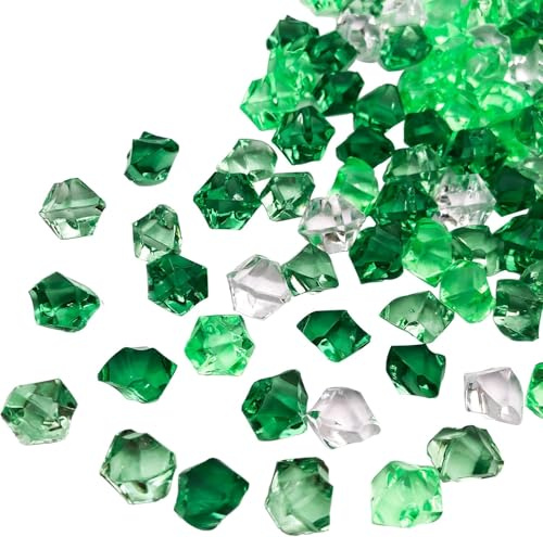 Decorative Acrylic Ice Rocks, 200 Pieces Colorful Acrylic Crystal Chunks | Clear and Green Mixed Ice Rocks, 11 * 14 mm Geometric Shapes Fake Crystals for Party Table Scatter Gems, Wedding Vase Filler
