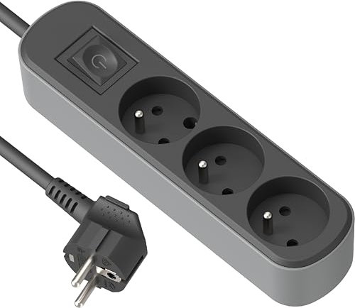 Electraline 32021 Bloc Multiprise Prima 3 Prises 16A avec Interrupteur, Câble H05VV-F Section 3G1.5mm² Longueur 3M, Noir/Gris
