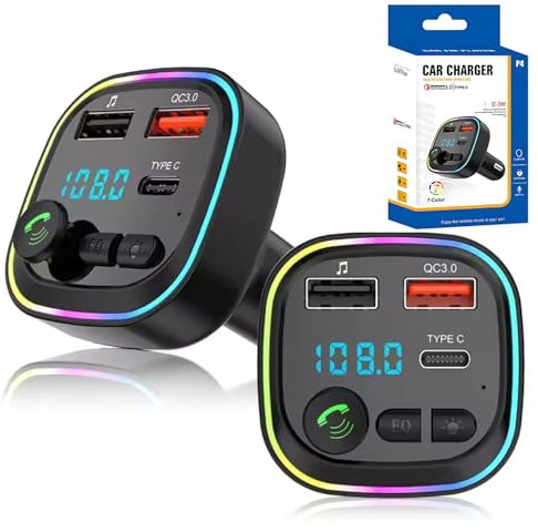 Bluetooth FM Transmitter for Car Phone Charger – Bluetooth Wireless Car Adapter USB C,Fast Charging,Hands-Free Call,Hi-Fi Music & Radio Receiver,Car Charger for iPhone & Samsung,USB/TF/Micro SD (1Pcs)