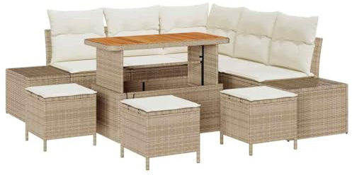 vidaXL Garten-Sofa-Set mit Speicher 8 pcs Beige Poly Rattan, Garten und Terrasse, modernes Modulsofa, wetterfestes Möbel, ergonomische Liege für Sommerkomfort
