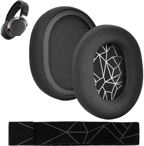 1 Paar Ohrpolster & 1 Stirnband Ersatz für SteelSeries Arctis 7/7+/7P/7P+/7X/7X+/9/9X/Pro/Prime Wireless Gaming Kopfhörer - Mesh Gewebe Kopfhörer Ohrpolster & Elastisches Stoff-Kopfbandpolster