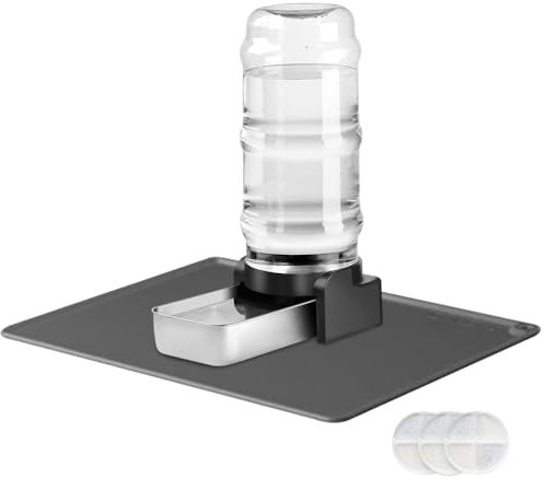 Marchul 8.6L Large Dog Water Dispenser with Placemat, Automatic Water Dispenser with Stainless Steel Water Bowl and 3 Filters, Gravity Dog Water Bottle for Medium, Large-Sized Pets