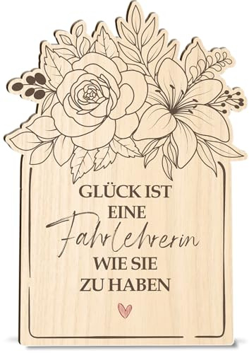 Fahrlehrer Geschenk Karte Glück ist Fahrlehrerin Holzkarte - Geburtstagskarte mit Umschlag - originelle Karte für liebe Menschen, Aufmerksamkeit für Freunde und Familie, besondere zum Danke sagen